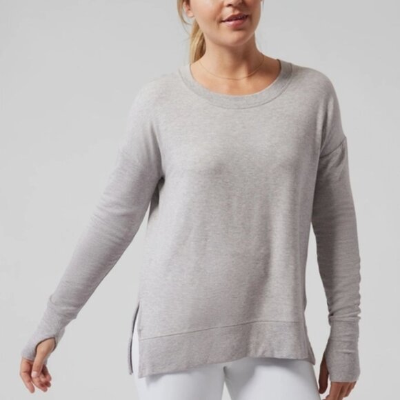 Athleta Coaster Luxe Sweatshirt Pullover Modal Gray Stretch Crewneck Soft SP - Picture 1 of 5